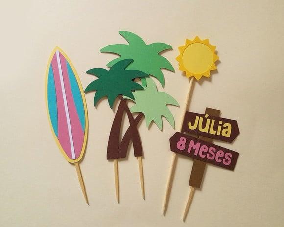 Kit Topo de Bolo Praia com Coqueiros