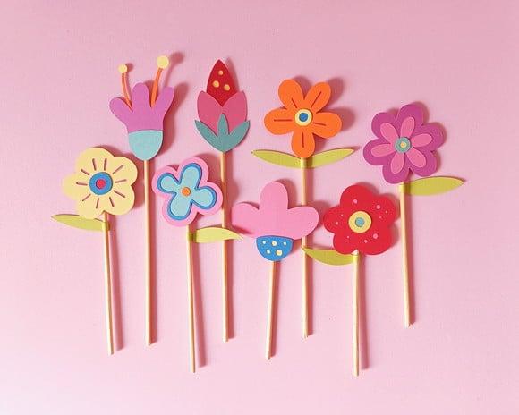 Kit Toppers de Bolo Flores Coloridas Primavera