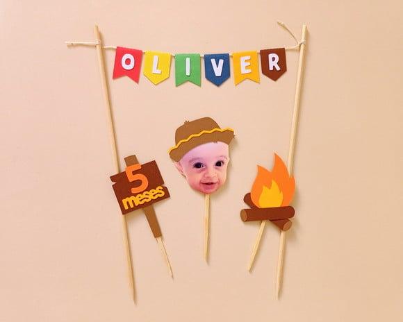 Topo de Bolo Varal Festa Junina Menino com Foto de Rostinho