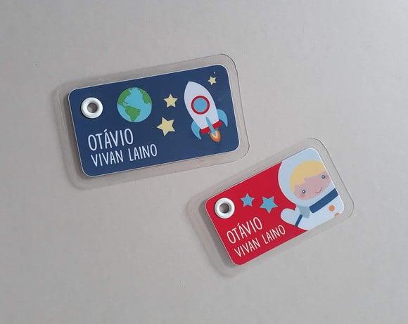 Kit Tags Plastificadas Lancheira e Mochila Astronauta