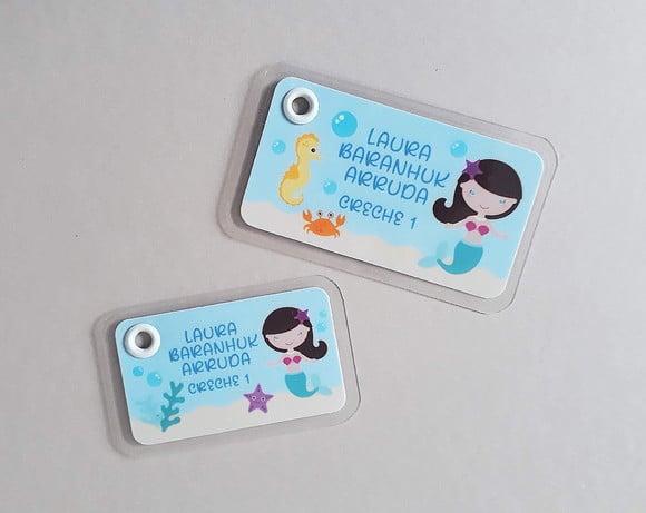 Kit Tags Plastificadas Mochila e Lancheira Sereia