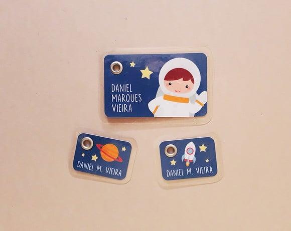 Kit Tags Plastificadas Mochila, Estojo, Lancheira Astronauta