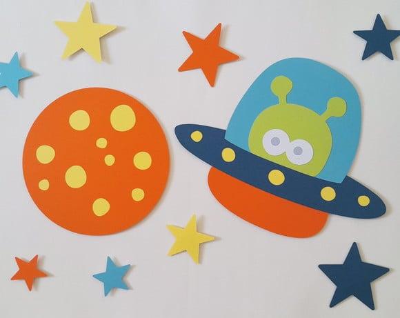 Kit com 4 Artes para Painel Planetas e Astronauta