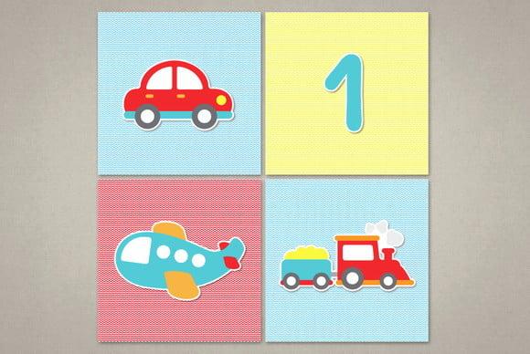Kit com 4 Artes Meios de Transporte
