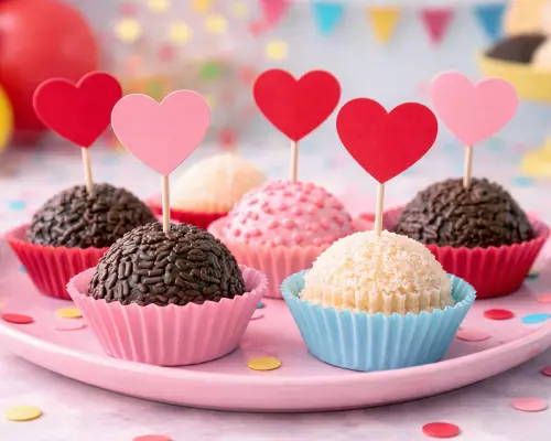 Kit com 28 Mini Toppers de Coração Vermelho e Rosa