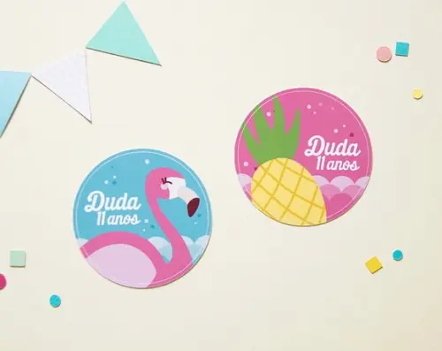 Adesivo Pool Party Flamingo e Abacaxi 5 cm