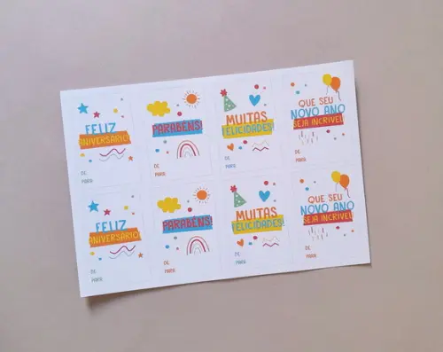Cartela de Adesivos para Presente de Aniversário de para