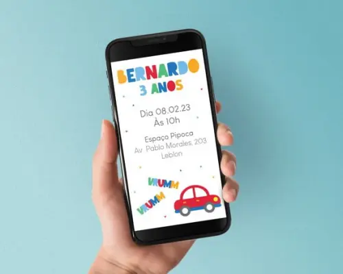 Convite Digital Carrinhos Vrumm Vrumm