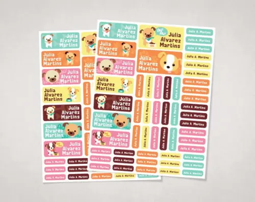Etiquetas Escolares Cachorrinhos Candy em Vinil