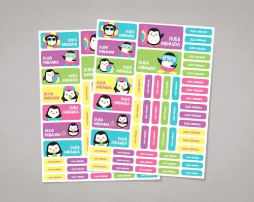 Etiquetas Escolares Coloridas Pinguim Tropical Adesivo Comum