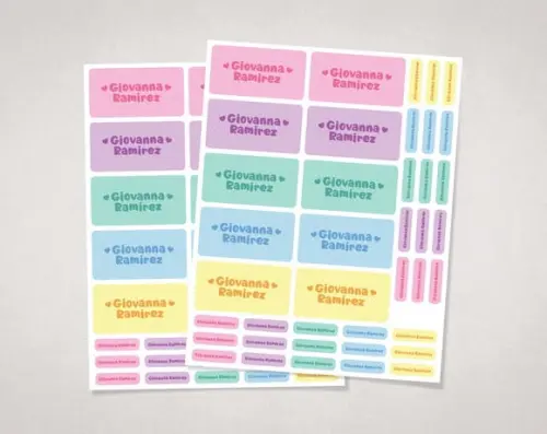 Etiquetas Escolares Coração Candy Colors em Vinil