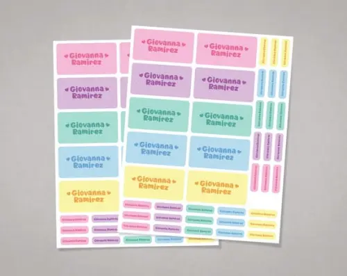 Etiquetas Escolares Coração Candy Colors em Adesivo Comum