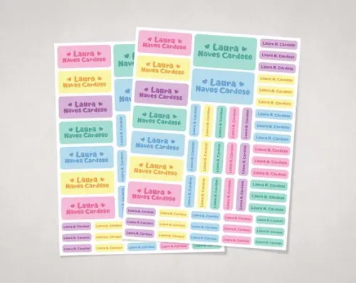 Etiquetas Escolares Corações Candy Colors em Vinil