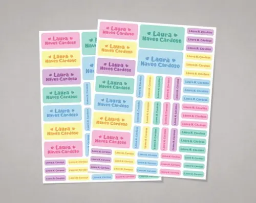 Etiquetas Escolares Corações Candy Colors em Adesivo Comum