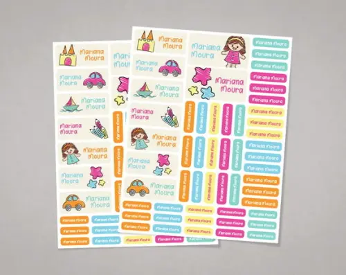 Etiquetas Escolares Desenhos Lápis de Cor em Adesivo Comum