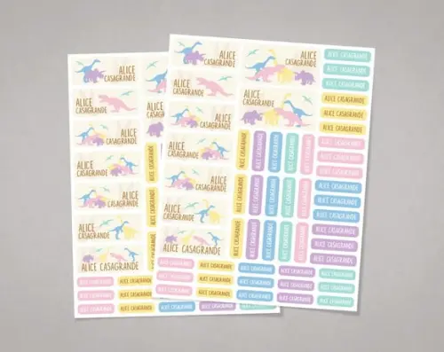 Etiquetas Escolares Dinos Candy Colors em Adesivo Comum
