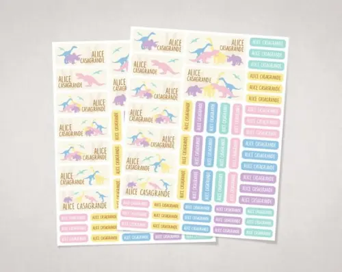 Etiquetas Escolares Dinossauros Candy Colors em Vinil