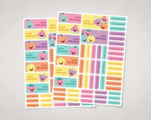 Etiquetas Escolares Frutinhas Candy Colors em Vinil
