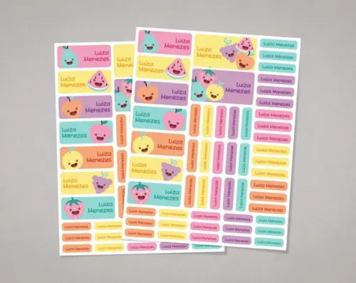 Etiquetas Escolares Frutinhas Candy Colors em Adesivo Comum