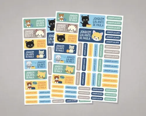 Etiquetas Escolares Gatinho em Adesivo Comum