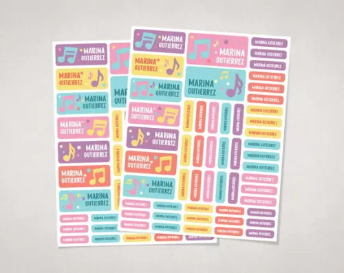 Etiquetas Escolares Notas Musicais Candy Colors em Vinil