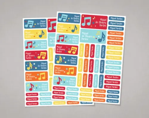 Etiquetas Escolares Notas Musicais em Adesivo Comum
