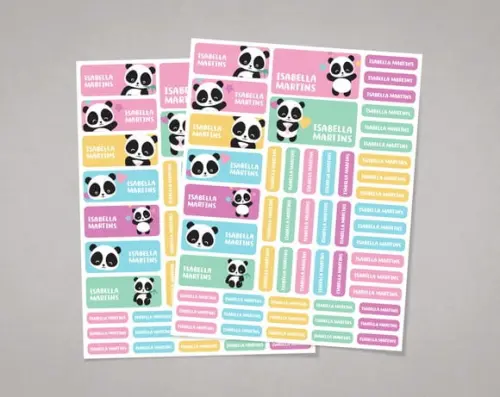 Etiquetas Escolares Panda Colorido em Adesivo Comum
