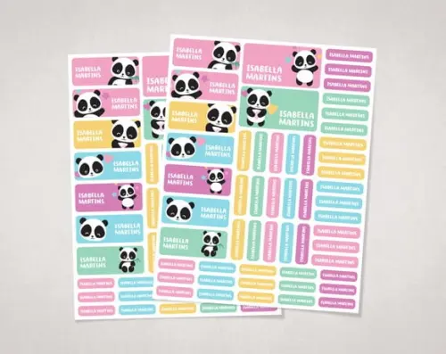 Etiquetas Escolares Panda Colorido em Vinil