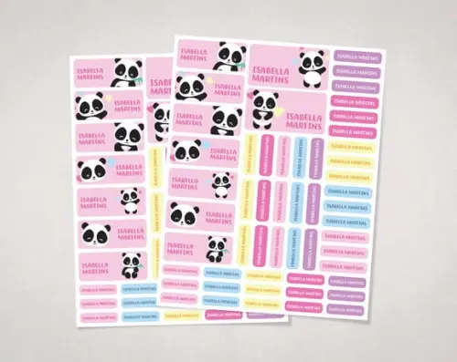 Etiquetas Escolares Panda Rosa em Vinil