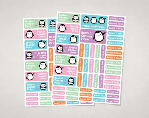 Etiquetas Escolares Pinguim em Vinil