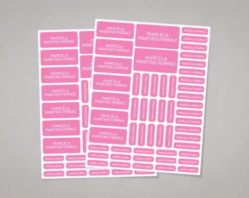 Etiquetas Escolares sem Tema Rosa em Adesivo Comum