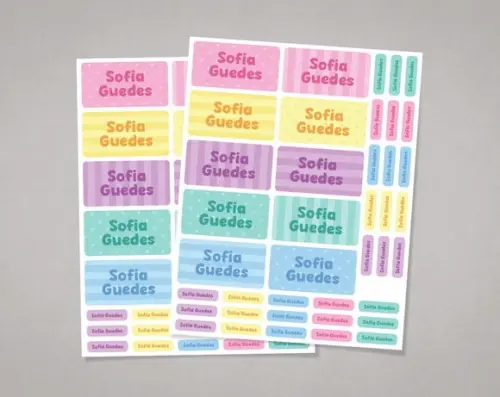 Etiquetas Materiais Escolares Candy Colors em Adesivo Comum