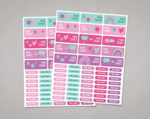 Etiquetas Material Escolar Arco Íris Boho Roxo Adesivo Comum