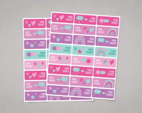Etiquetas Material Escolar Arco-íris Boho Roxo Adesivo Comum