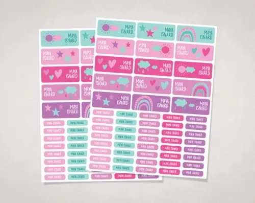 Etiquetas Material Escolar Arco-íris Boho Roxo Vinil