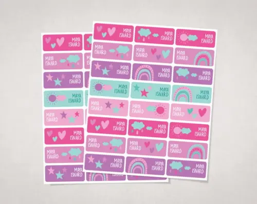 Etiquetas Material Escolar Arco-íris Boho Roxo em Vinil