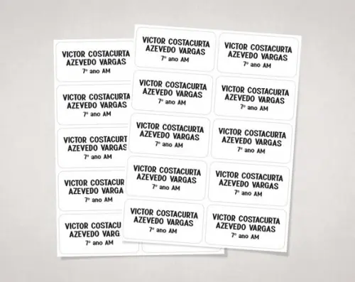 Etiquetas Material Escolar Brancas sem Tema em Vinil Adesivo