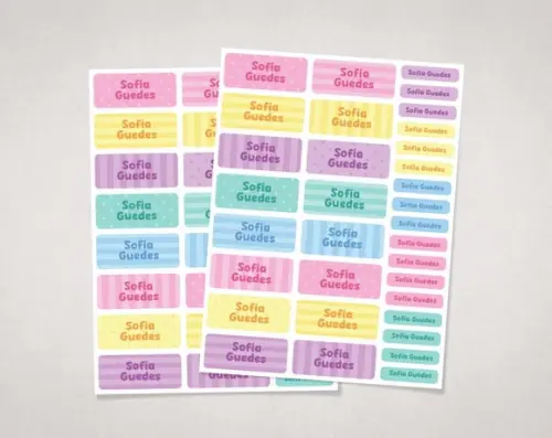 Etiquetas Material Escolar Candy Colors Estampada em Vinil