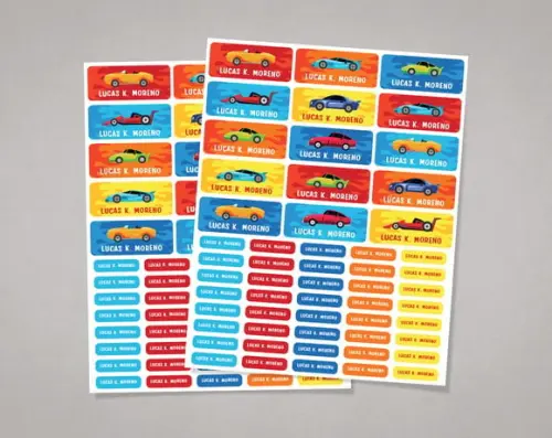Etiquetas Material Escolar Carrinho de Corrida Adesivo Comum