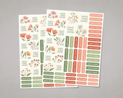 Etiquetas Material Escolar Flores Aquareladas Adesivo Comum