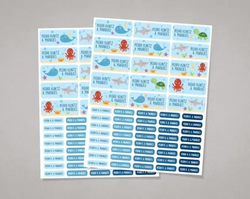 Etiquetas Material Escolar Fundo do Mar Adesivo Comum