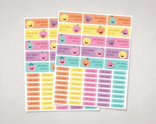 Etiquetas Material Escolar Frutinhas Candy Colors em Vinil