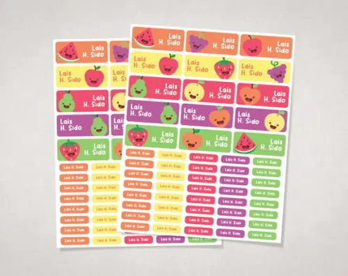 Etiquetas Material Escolar Frutinhas Coloridas em Vinil