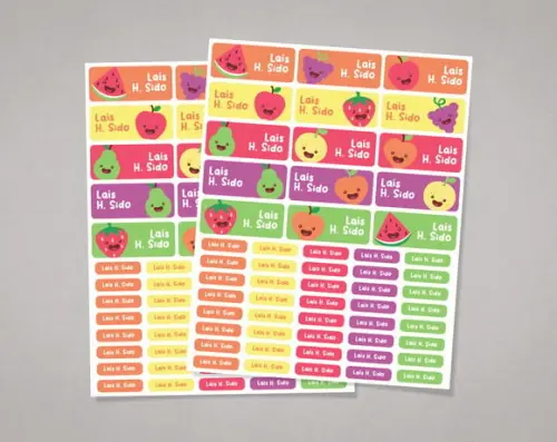 Etiquetas Material Escolar Frutinhas Coloridas Adesivo Comum
