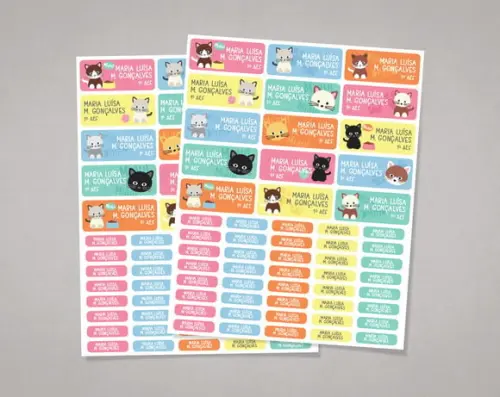 Etiquetas Material Escolar Gatinhos Candy Adesivo Comum