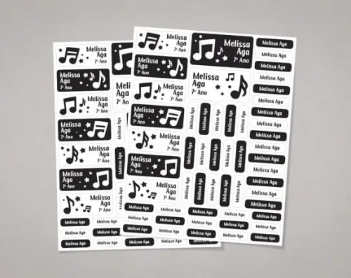 Etiquetas Material Escolar Notas Musicais em Adesivo Comum