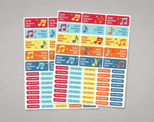 Etiquetas Material Escolar Notas Musicais em Adesivo Comum