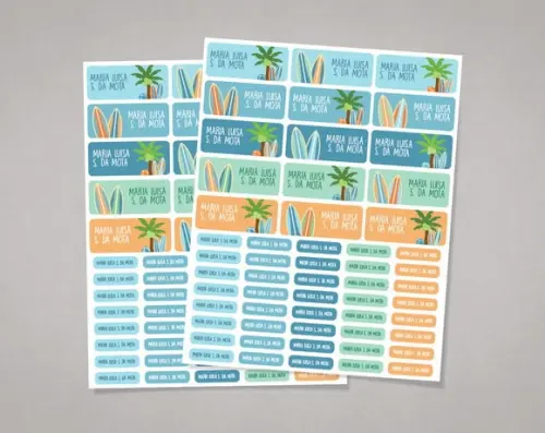 Etiquetas Material Escolar Pranchas de Surf Adesivo Comum