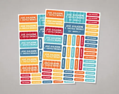 Etiquetas Material Escolar sem Tema Coloridas Adesivo Comum