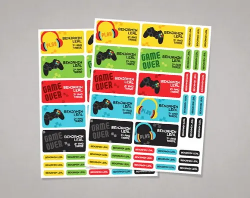Etiquetas Material Escolar Vídeo Game em Adesivo Comum